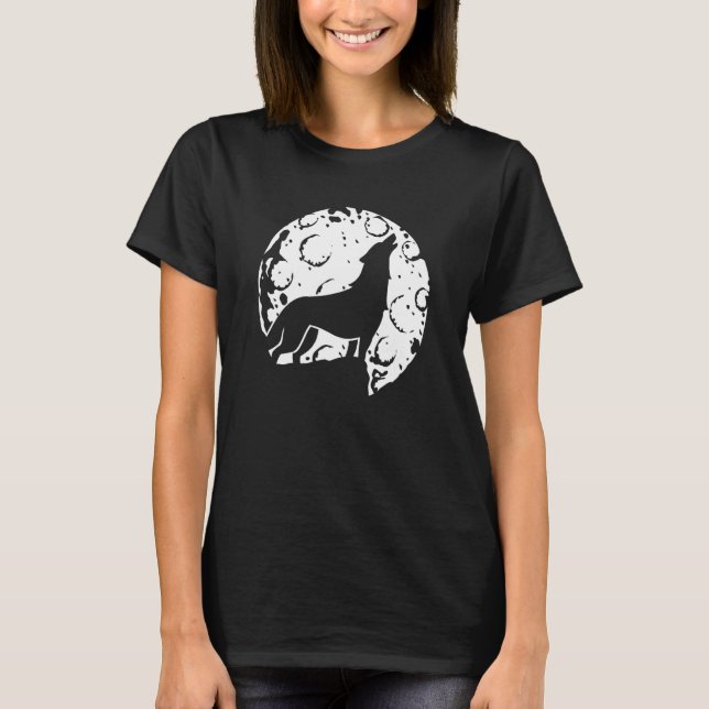 Wolf in moon light Howling Full Moon Forest Animal T-Shirt (Front)