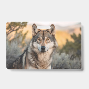 Wolf in nature ID badge