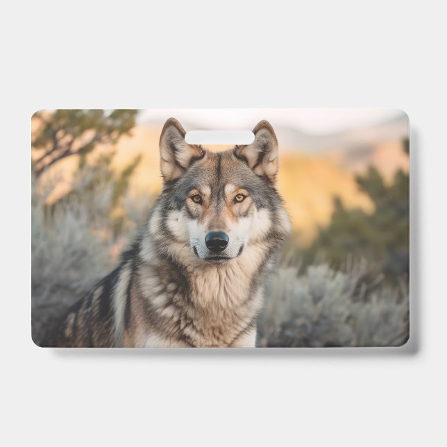 Wolf in nature ID badge (Front)