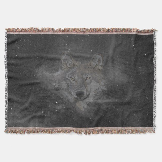 wolf in night sky throw blanket (Front)