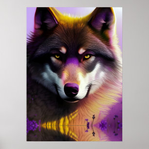 Wolf in Purple reflection Poster