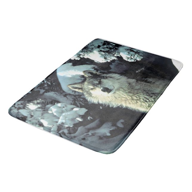 Wolf in Quiet Winter Forest Bath Mat (Angled)