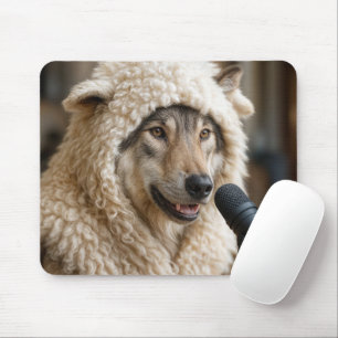 Wolf In Sheep Clothing Doing a Podcast Mouse Pad
