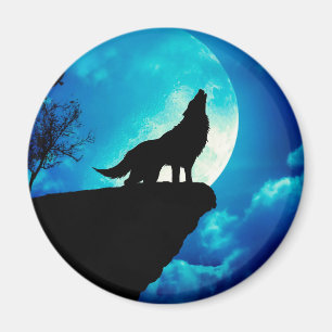 Wolf in silhouette howling to the full moon magnet