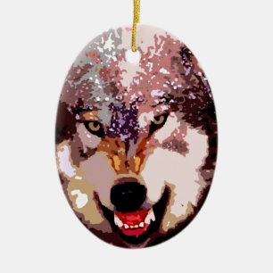 Wolf in Snow Ceramic Ornament