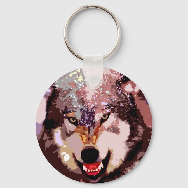 Wolf in Snow Key Ring (Front)