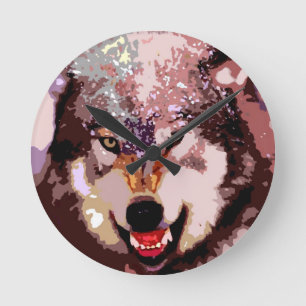 Wolf in Snow Round Clock