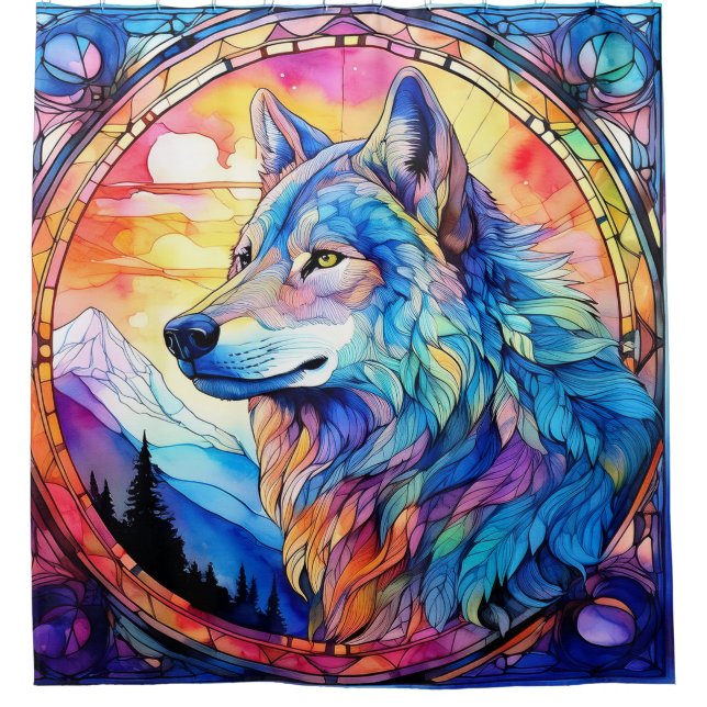 Wolf in Stained Glass  Shower Curtain (Front)