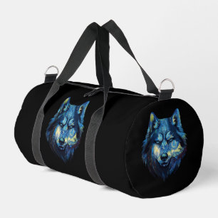 Wolf in starry night abstract wildlife duffle bag