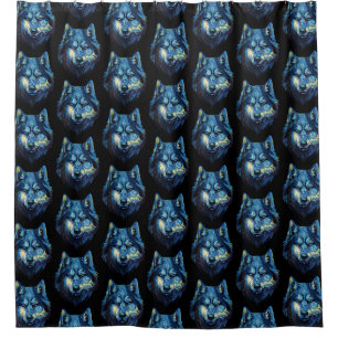 Wolf in starry night abstract wildlife shower curtain