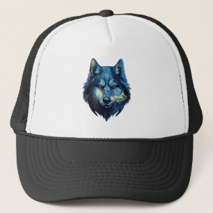 Wolf in starry night abstract wildlife trucker hat
