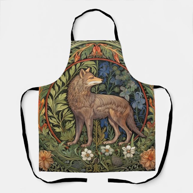 Wolf in the forest art nouveau apron (Front)