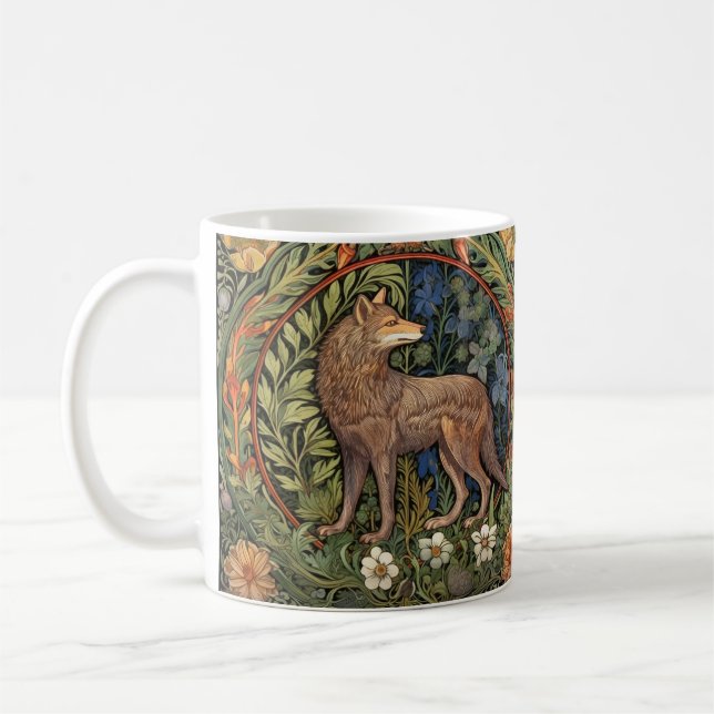 Wolf in the forest art nouveau coffee mug (Left)