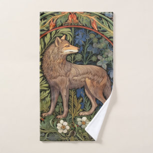 Wolf in the forest art nouveau hand towel