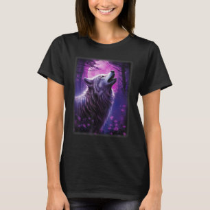 Wolf in the forest howling at the Moon Fantasy Art T-Shirt