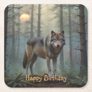 Wolf in the Forest Square Paper Coaster