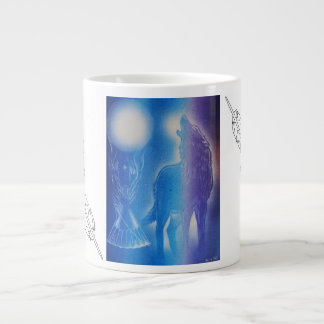 Wolf in the mist large coffee mug