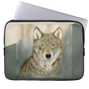 Wolf in the Mist Watercolor Laptop Sleeve