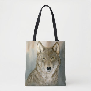 Wolf in the Mist Woatercolor All-Over Print Tote Bag