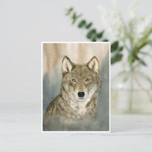 Wolf in the Mist Woatercolor Postcard