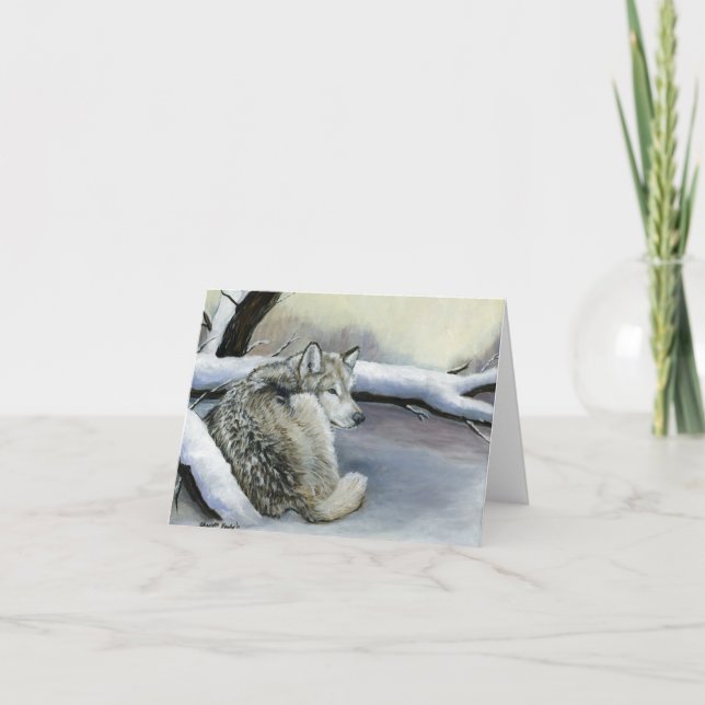 Wolf in the Snow Art Note card (Front)