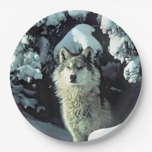 Wolf In The Snow Paper Plate