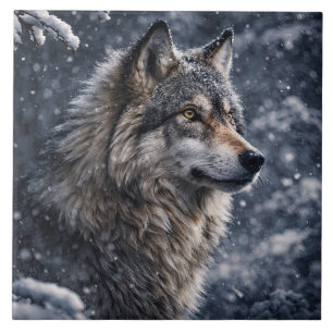 Wolf in the Wilderness Winter Snow Ceramic Tile
