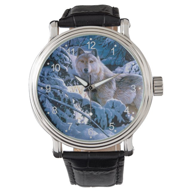 Wolf in the winter forest painting watch (Front)