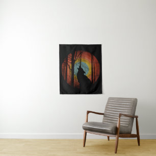 WOLF IN THE WOODS FOREST TAPESTRY