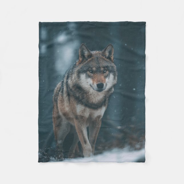 Wolf in Winter Fleece Blanket (Front)