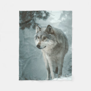 Wolf in Winter Fleece Blanket