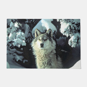 Wolf In Winter Forest Path Doormat