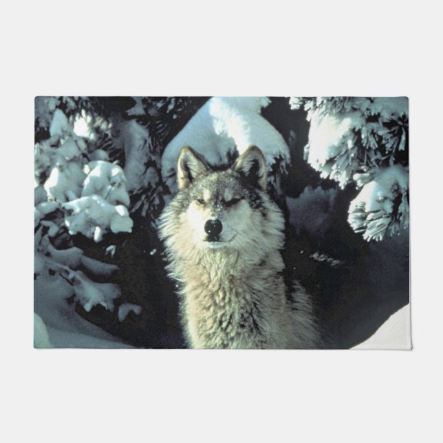 Wolf In Winter Forest Path Doormat (Front)