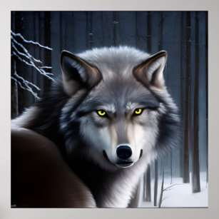 Wolf In Winter Forest Poster
