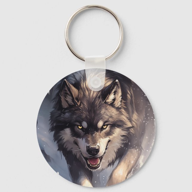 Wolf in winter key ring (Front)