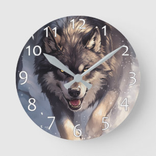 Wolf in winter round clock