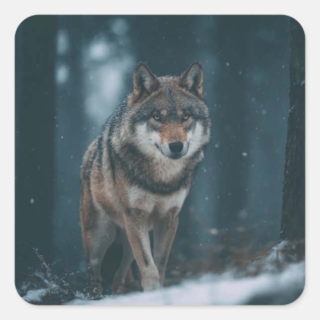 Wolf in Winter Square Sticker (Front)