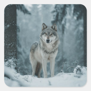 Wolf in Winter Square Sticker