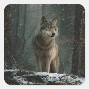Wolf in Winter Square Sticker