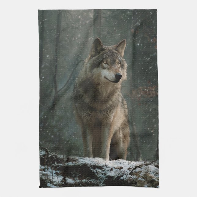 Wolf in Winter Tea Towel (Vertical)