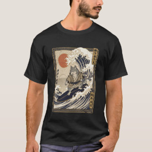 Wolf Japanese Funny Surfing Kanagawa Wave Samurai T-Shirt