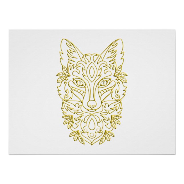 Wolf-like head art in gold poster (Front)