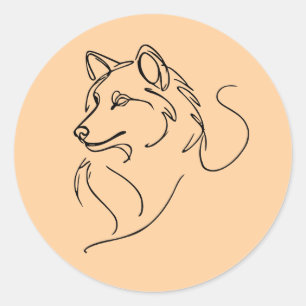 Wolf LineArt Minimalist  Classic Round Sticker
