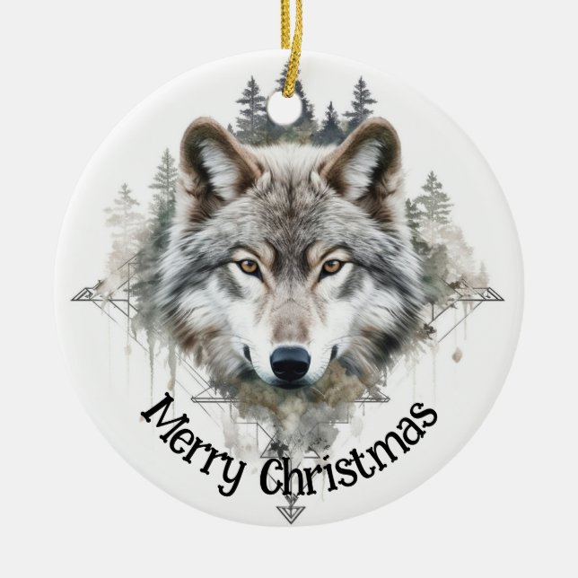 Wolf Logo Wolves Nature Custom Business Card Ceramic Ornament (Front)