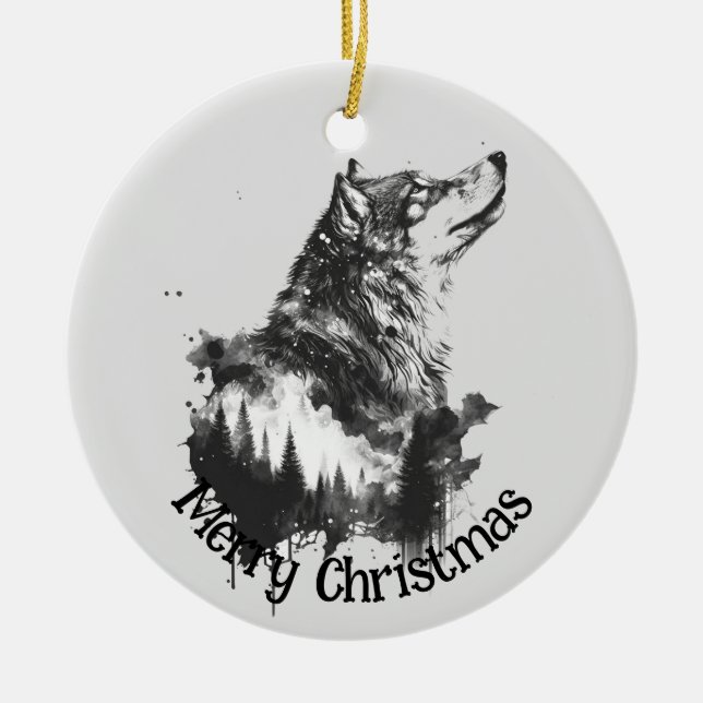 Wolf Logo Wolves Nature Custom Business Card Ceramic Ornament (Front)