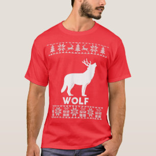 Wolf Lover Christmas Reindeer Wolf Ugly Christmas T-Shirt