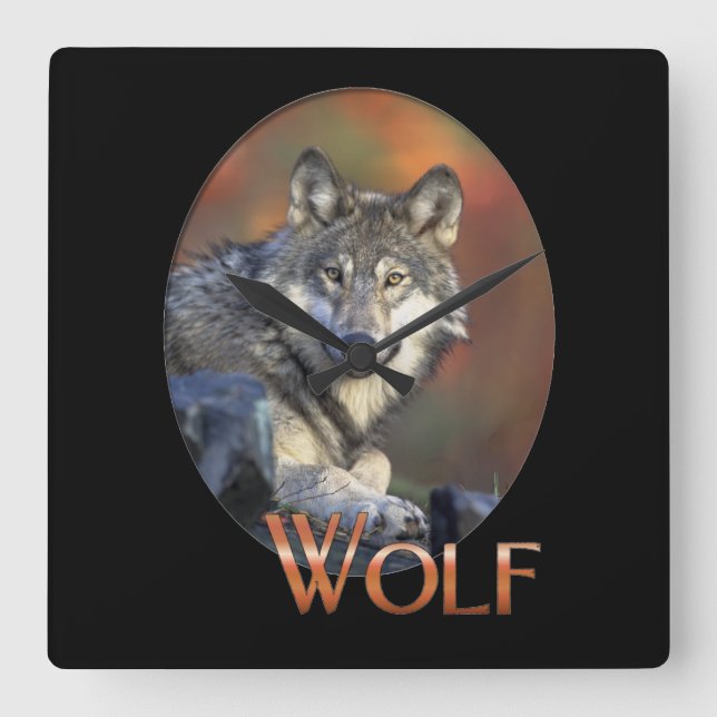 Wolf Lovers Art Square Wall Clock (Front)