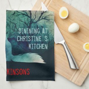 Wolf lovers nice dark teal aesthetic custom tea towel