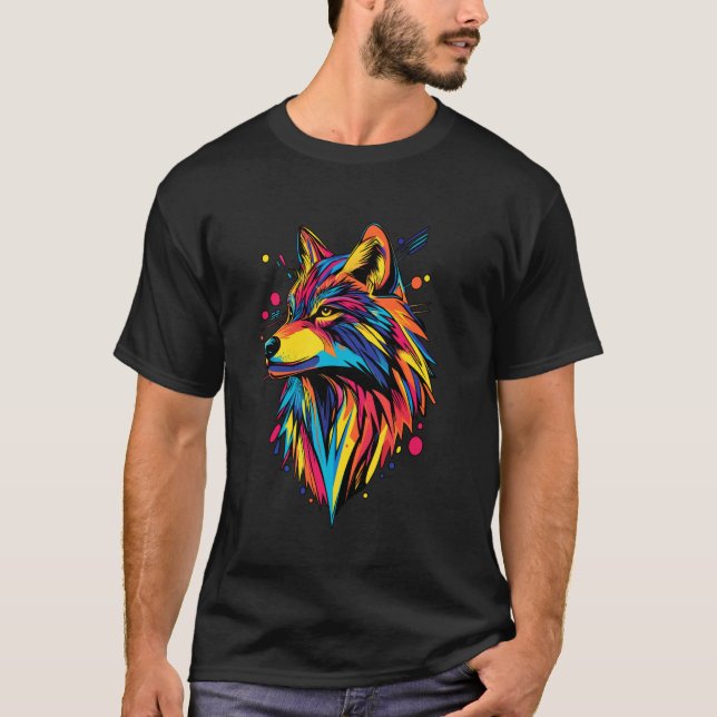 Wolf Lovers Pop Art Colour Design Wolf T-Shirt (Front)