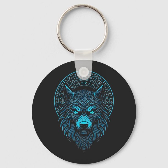 Wolf Mask Odin Runes Norse Compass Viking  Key Ring (Front)
